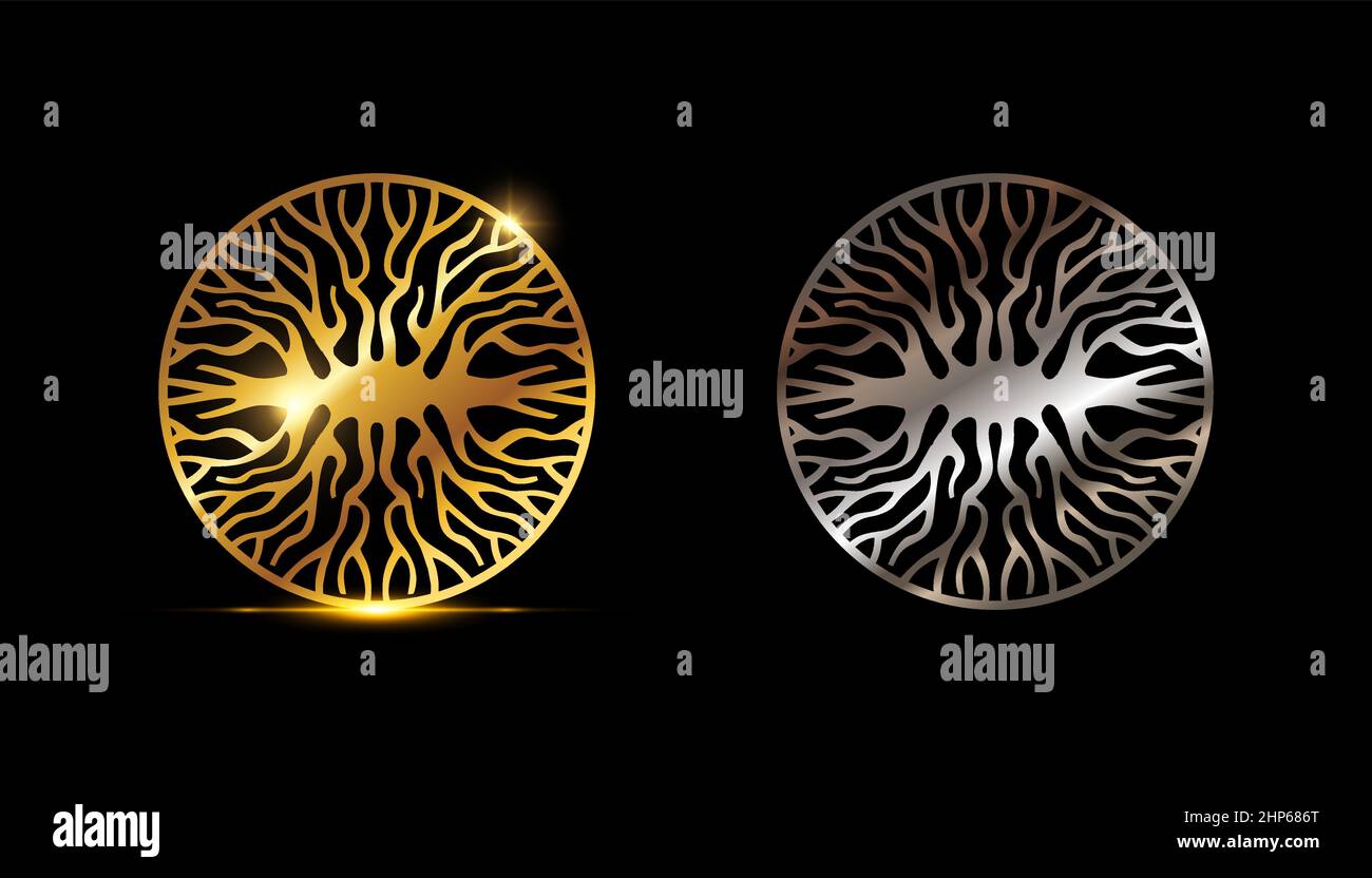 Vektor-Schild mit goldenem und silbernem Baumkreis Stock Vektor