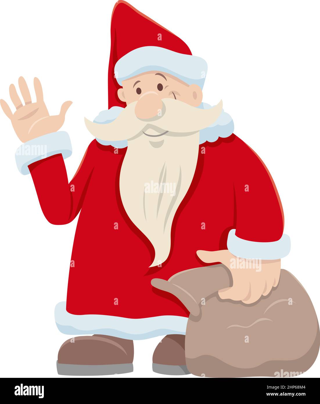 Weihnachtsmann Zeichentrickfigur mit Sack von Geschenken auf Weihnachtszeit Stock Vektor