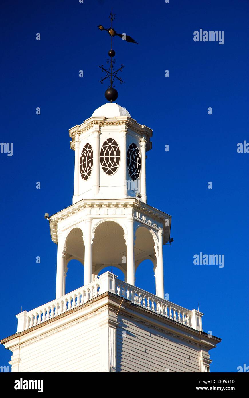 Der verzierte Turm der ersten Kongregationskirche in Bennington, Vermont Stockfoto