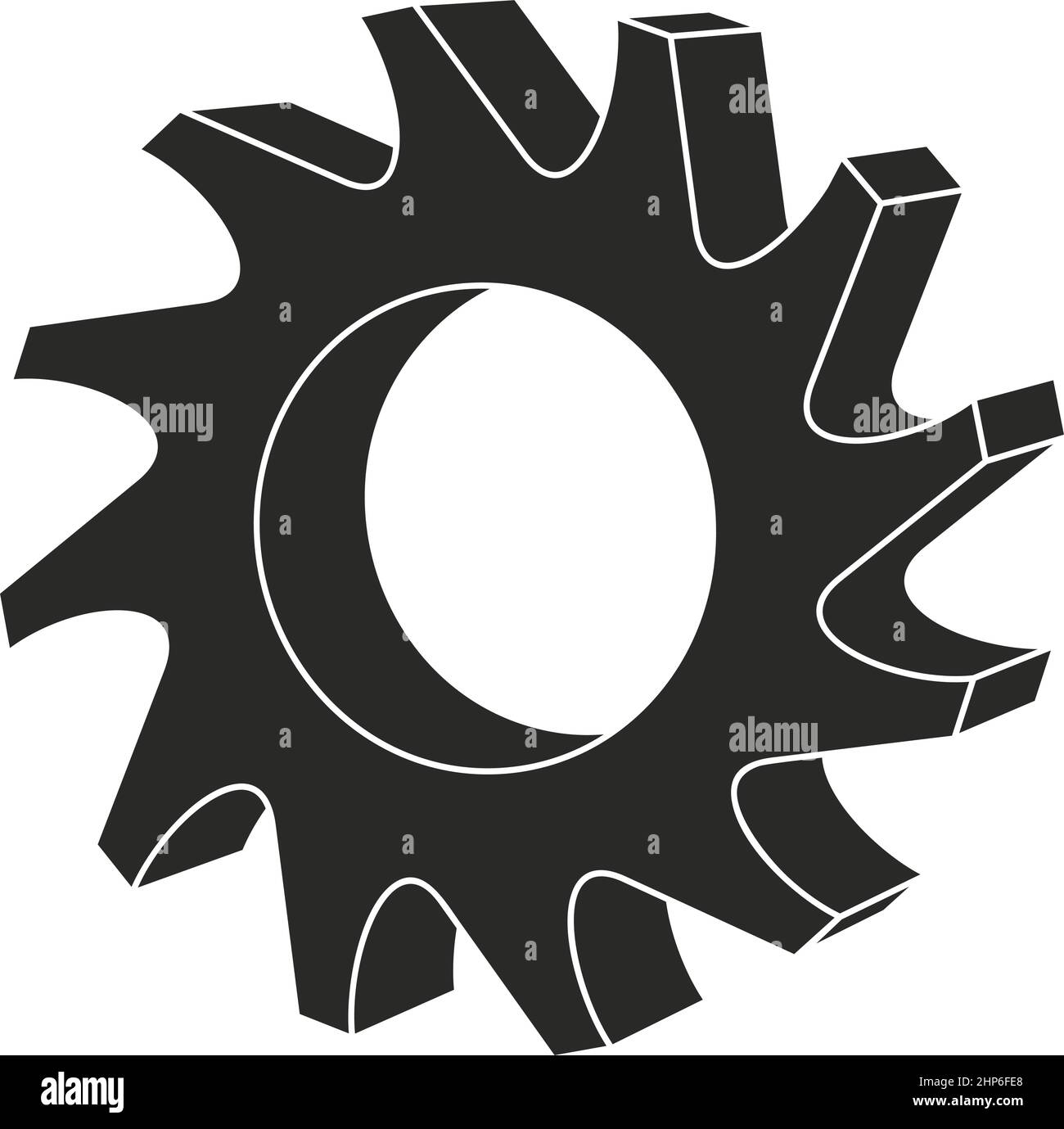 Spiralförmig gezahntes Zahnrad oder Zahnrad in 3D auf isoliertem weißem Hintergrund. Stock Vektor