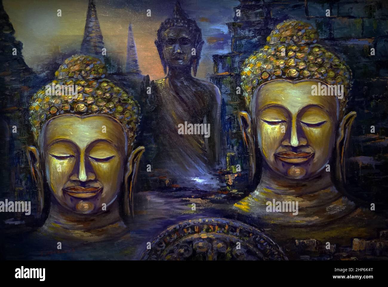 Kunst Malerei Ölfarbe Buddha Statue Thai Land , wohlhabend , glückverheißend , Glück Stockfoto
