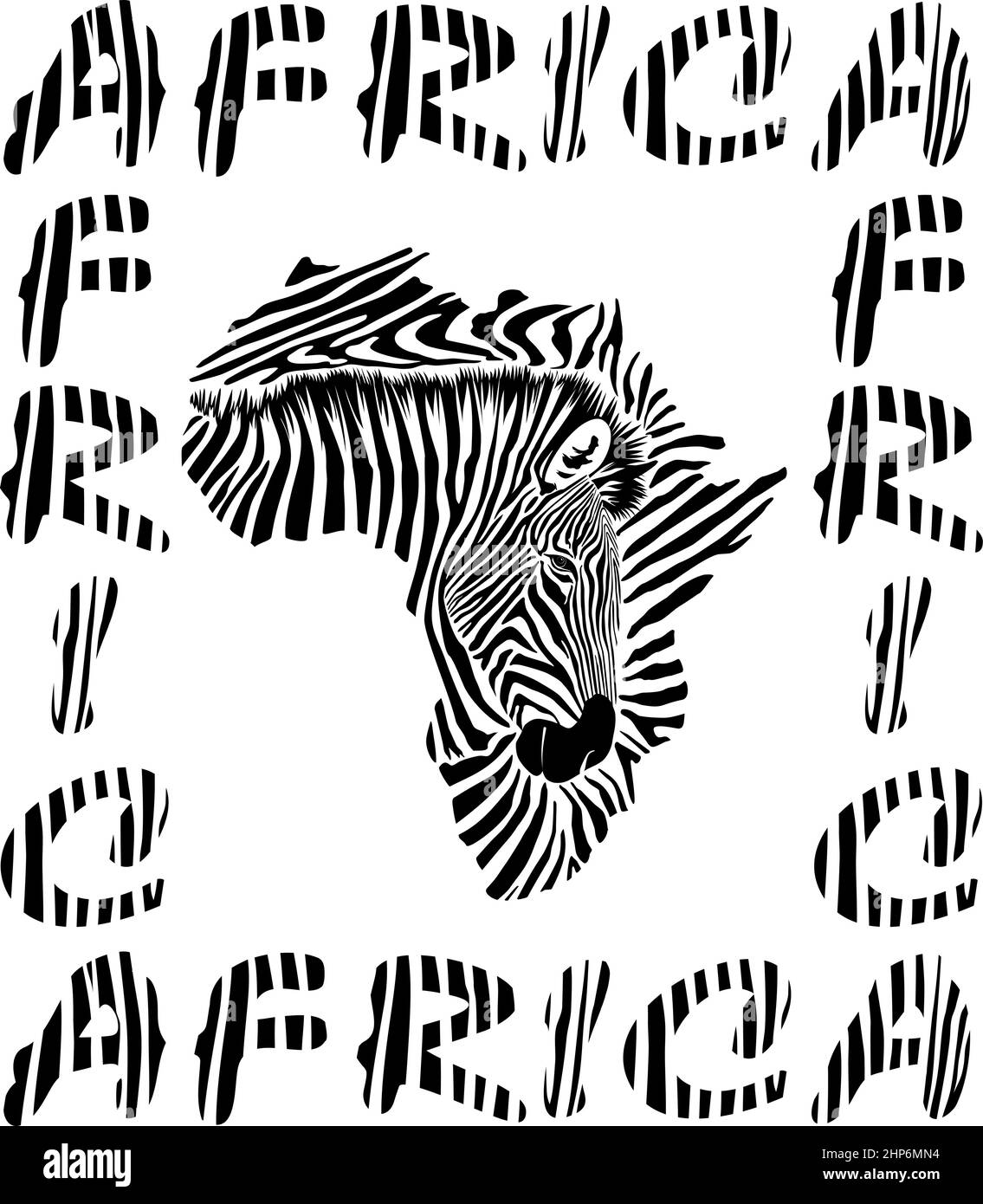 Afrika-Karte, Hintergrund mit Text, Kopf und Zebrastruktur Stock Vektor