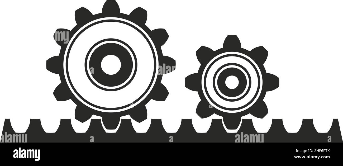 Zahnrad mit Zahnstangenvektor-Symbol auf isoliertem weißem Hintergrund. Stock Vektor