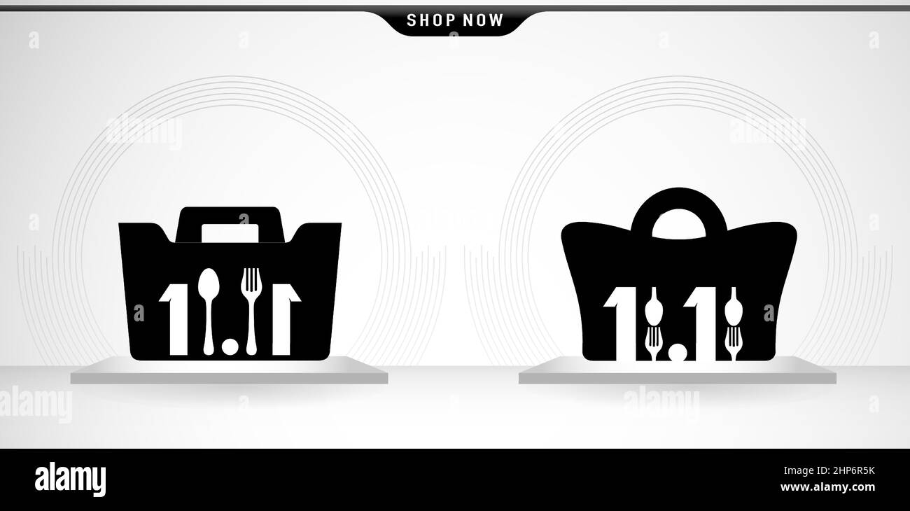 Set von Etiketten zum Verkauf, Illustration von Lebensmittelbeutel 11,11 Verkauf, 11,11 Online-Verkauf mit grauen Hintergründen für Poster oder Flyer, Social-Media-Banner, Web-Banner Online-Shop, Café, Bistro, Restaurant. Stock Vektor