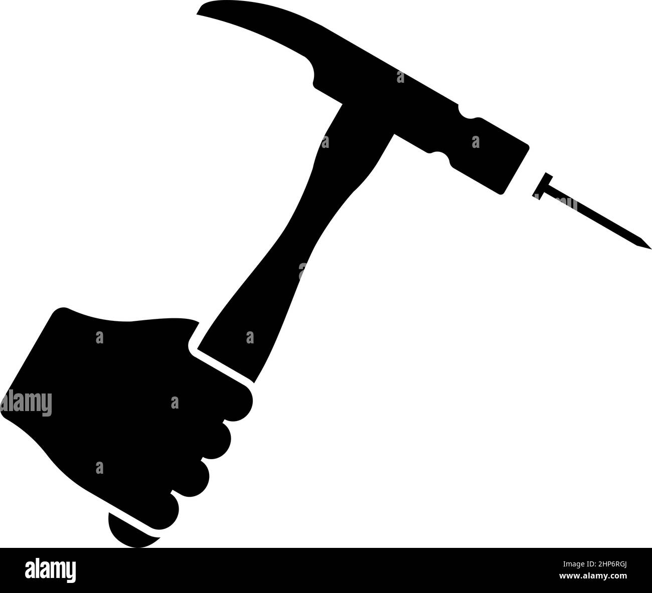 Hammer trifft Nagel in der Hand Klaue halten Fixierung und Reparatur von Arbeitswerkzeugen Symbol schwarze Farbe Vektor Illustration flachen Stil Bild Stock Vektor