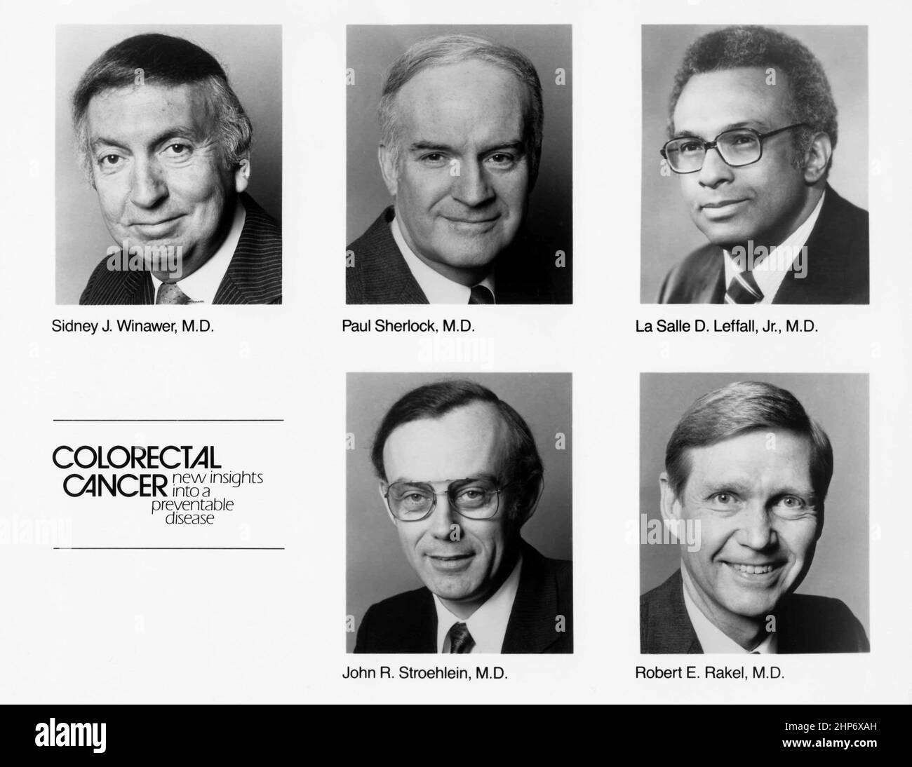 Ein Symposium für Gesundheit und medizinische Kommunikation in NYC: Darmkrebs - neue Einblicke in eine vermeidbare Krankheit. Zu den Teilnehmern gehören Sidney J. Winawer, M.D., Paul Sherlock, M.D., La Salle D Leffall, Jr., M.D., John R. Stroehlein, M.D., Robert E. Rakel, M.D. Ca. 20. Juni 1984 Stockfoto