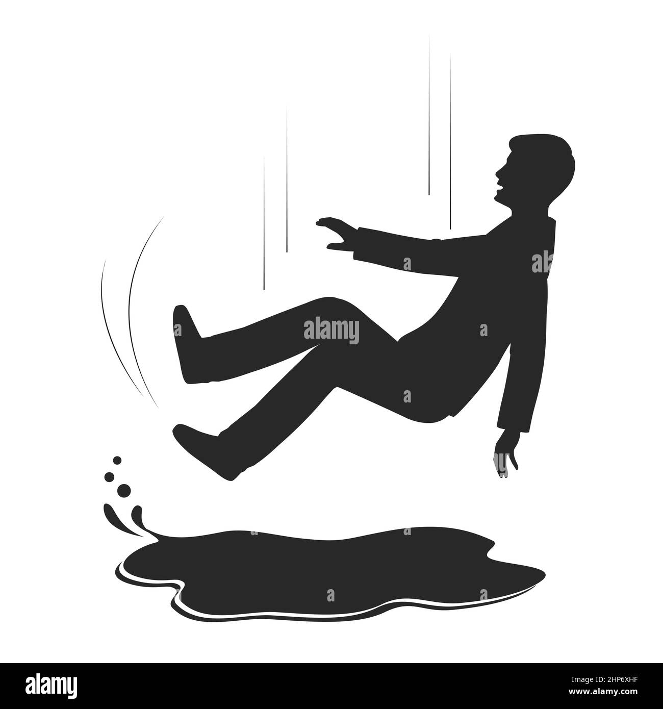 Person rutschte auf einer Wasserpfütze, Vektor-Cartoon Illustration Stock Vektor