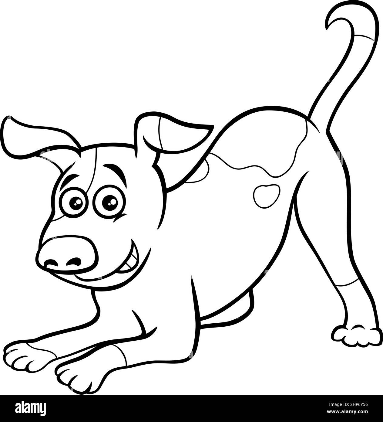 Cartoon getupft Hund Comic Charakter Färbung Buch Seite Stock Vektor