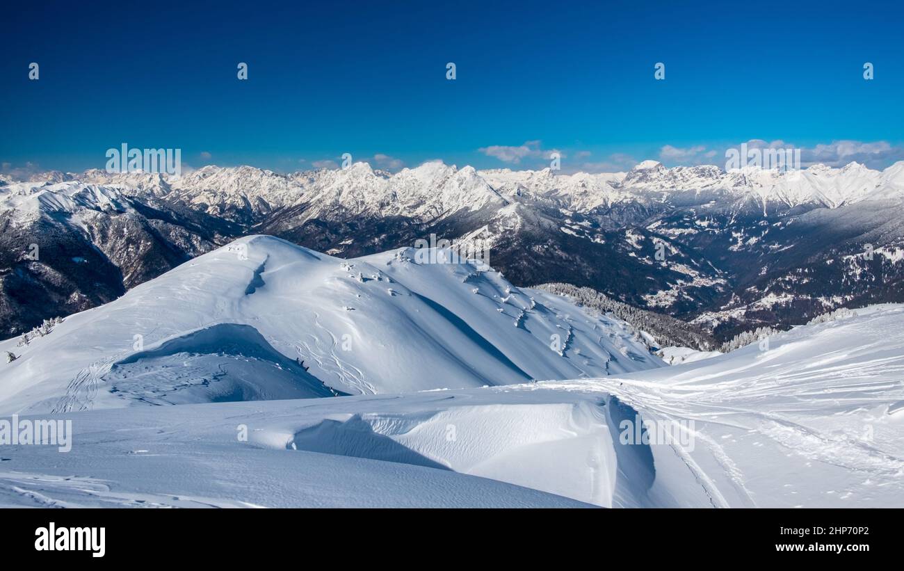 Auf dem Berg Zoncolan, Karnischen alpen nach einem großen Schneefall. Provinz Udine, Region Friaul-Julisch Venetien, Italien Stockfoto