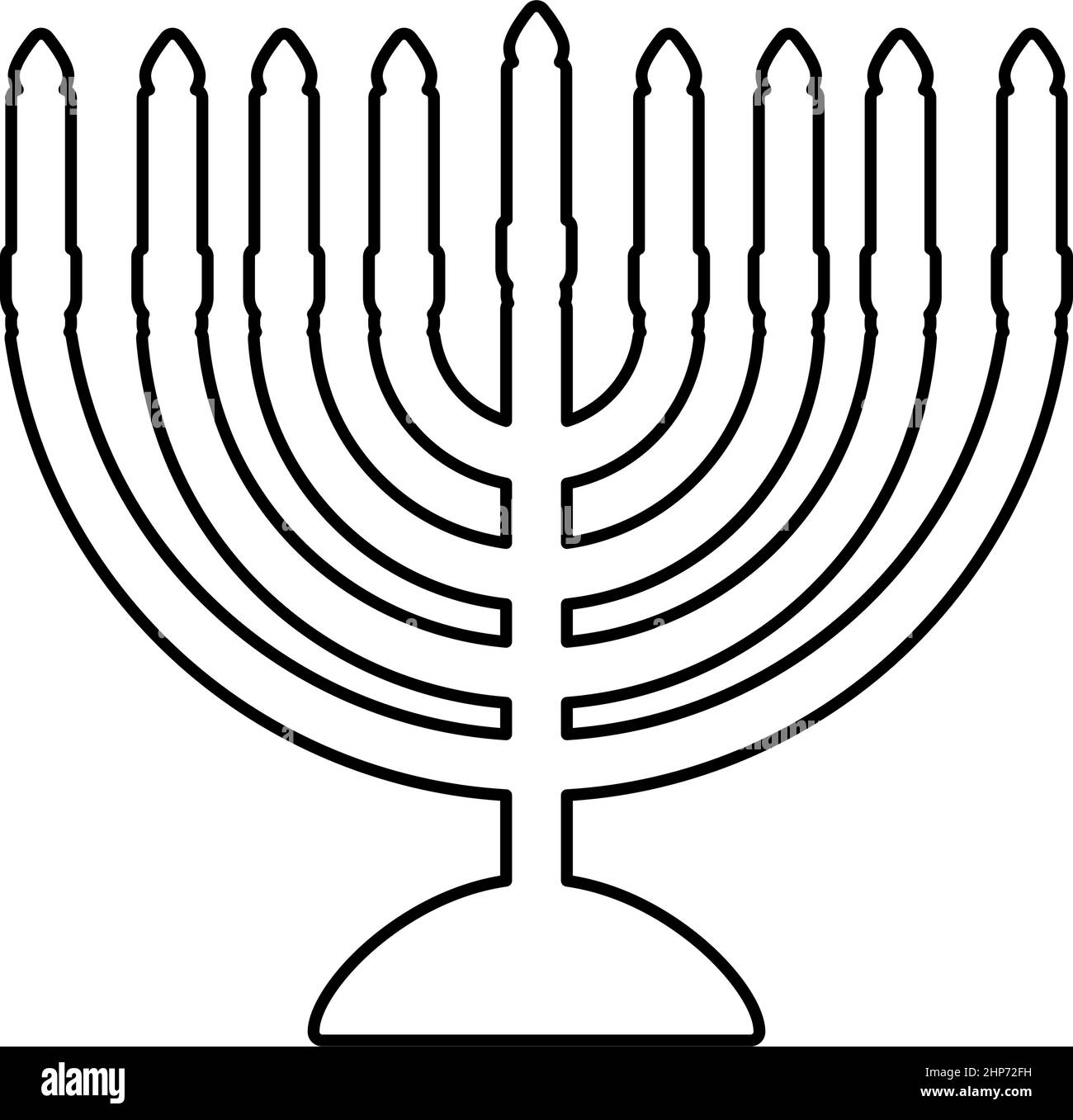 Chanukah Menorah jüdischen Feiertag Kandelaber mit Kerzen Israel Kerzenhalter Kontur Umriss Symbol schwarze Farbe Vektor Illustration flachen Stil Bild Stock Vektor