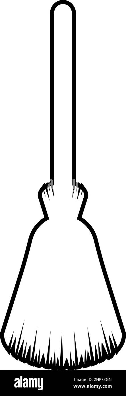 Besen Besom Broomstick Kontur Umriss Symbol schwarz Farbe Vektor Illustration flach Stil Bild Stock Vektor
