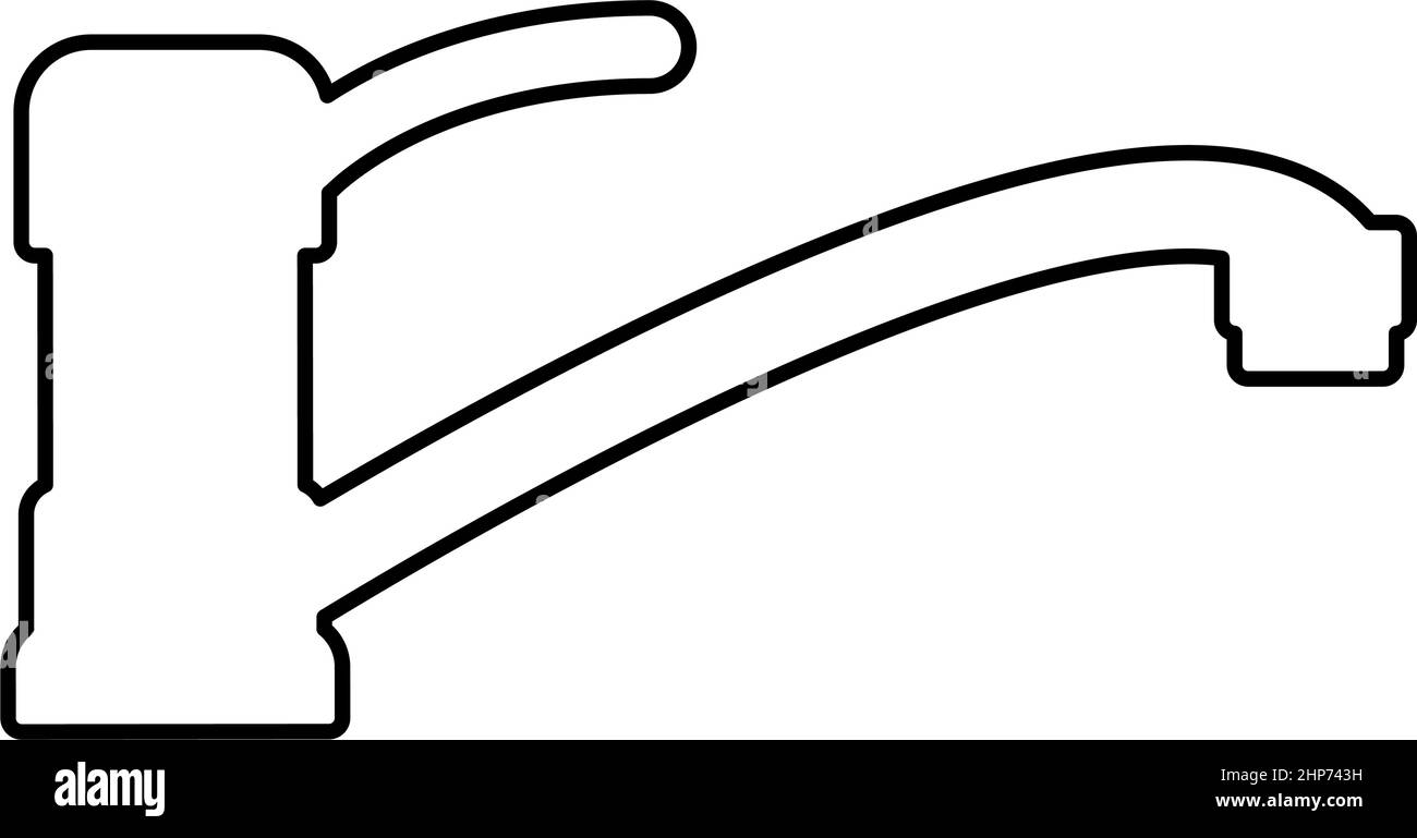Konturenumrisssymbol des Wasserhahns, schwarze Vektorgrafik, flaches Bild Stock Vektor