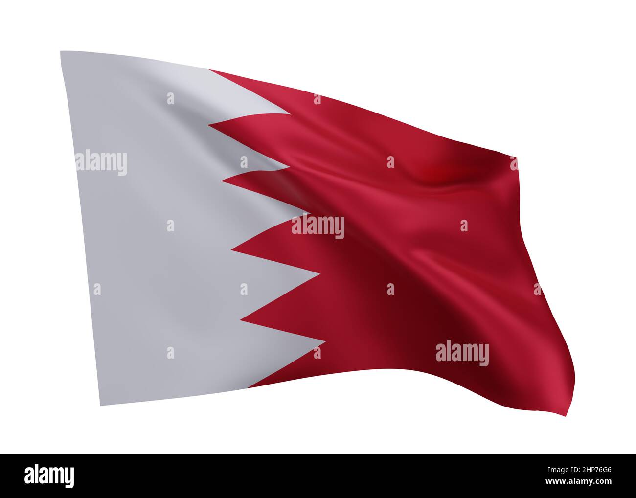 3D Illustration Flagge von Bahrain. Bahraini hochauflösende Flagge isoliert vor weißem Hintergrund. 3D Rendern Stockfoto