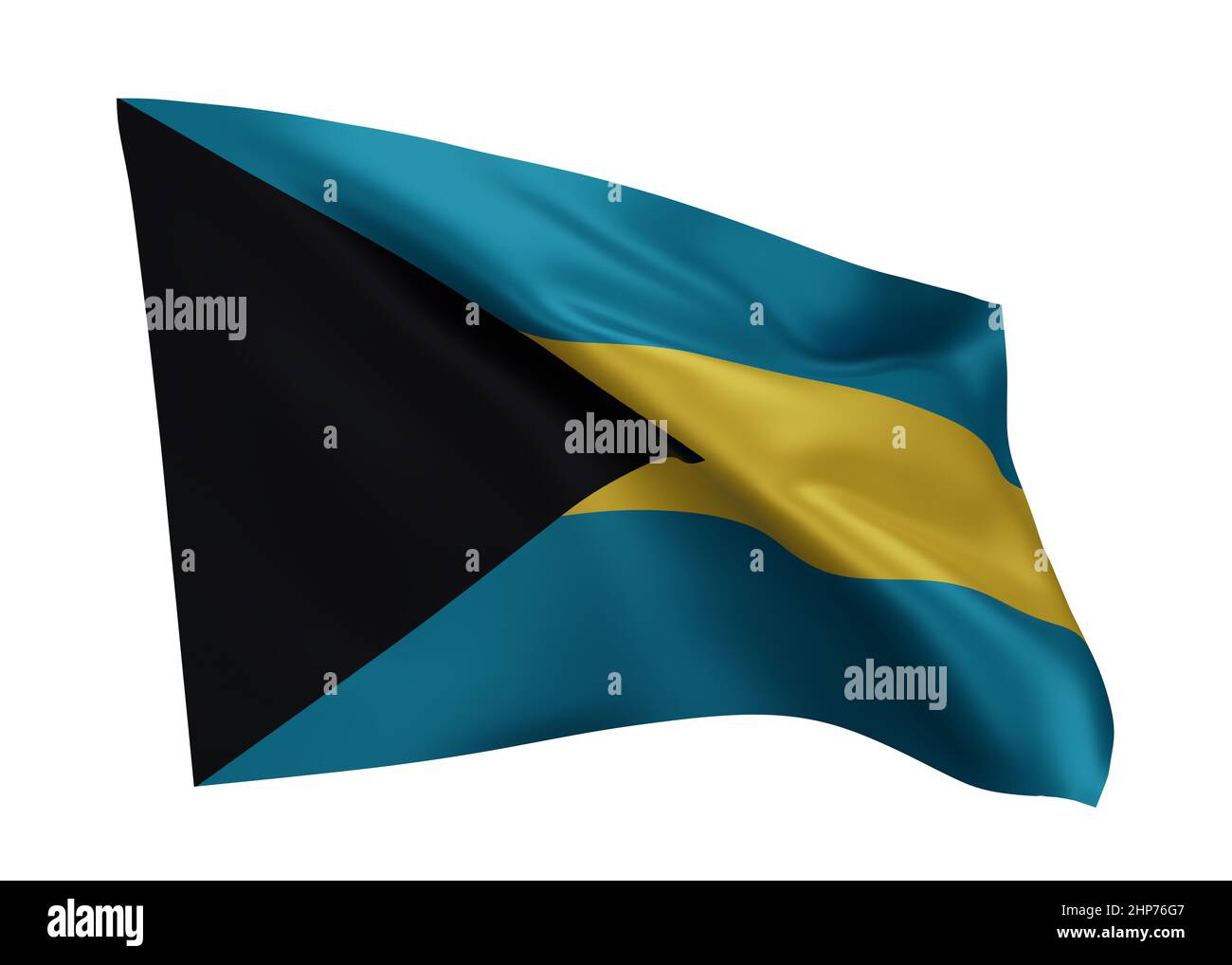 3D Illustration Flagge der Bahamas. Bahamian hochauflösende Flagge isoliert vor weißem Hintergrund. 3D Rendern Stockfoto