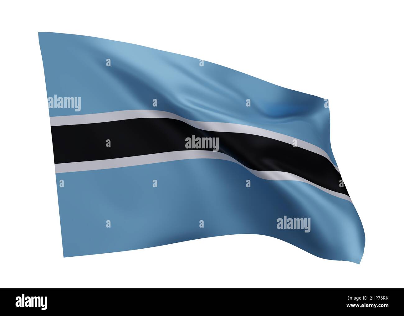 3D Illustration Flagge von Botswana. Botswanan hochauflösende Flagge isoliert vor weißem Hintergrund. 3D Rendern Stockfoto