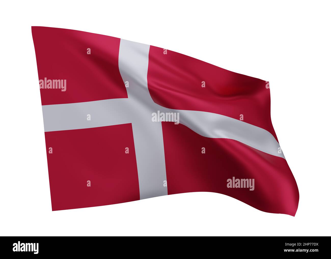 3D Illustration Flagge von Dänemark. Dänische Flagge mit hoher Auflösung, isoliert vor weißem Hintergrund. 3D Rendern Stockfoto