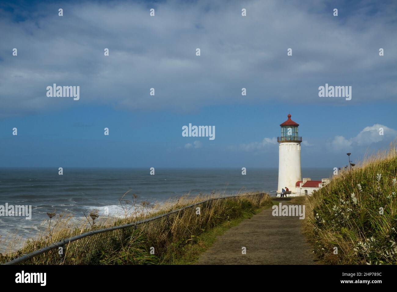 Der Weg Führt Zum North Head Lighthouse Entlang Des Pazifischen Ozeans Stockfoto