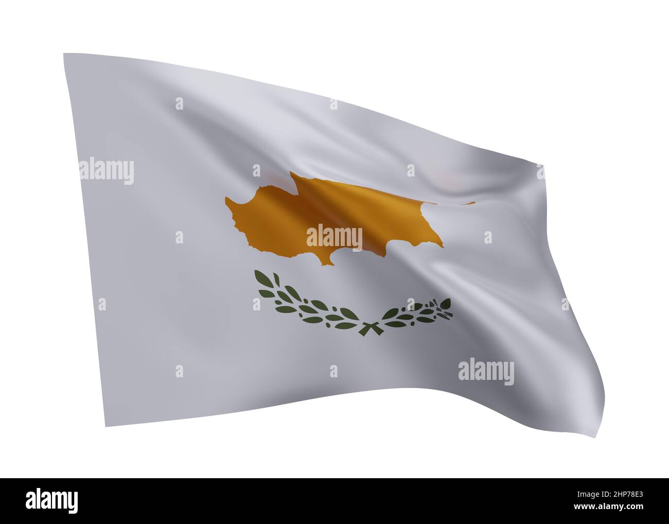 3D Illustration Flagge von Zypern. Zypern hochauflösende Flagge isoliert vor weißem Hintergrund. 3D Rendern Stockfoto