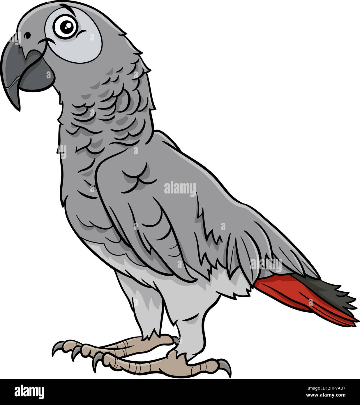 Grau Papagei Vogel Tier Charakter Cartoon Illustration Stock Vektor