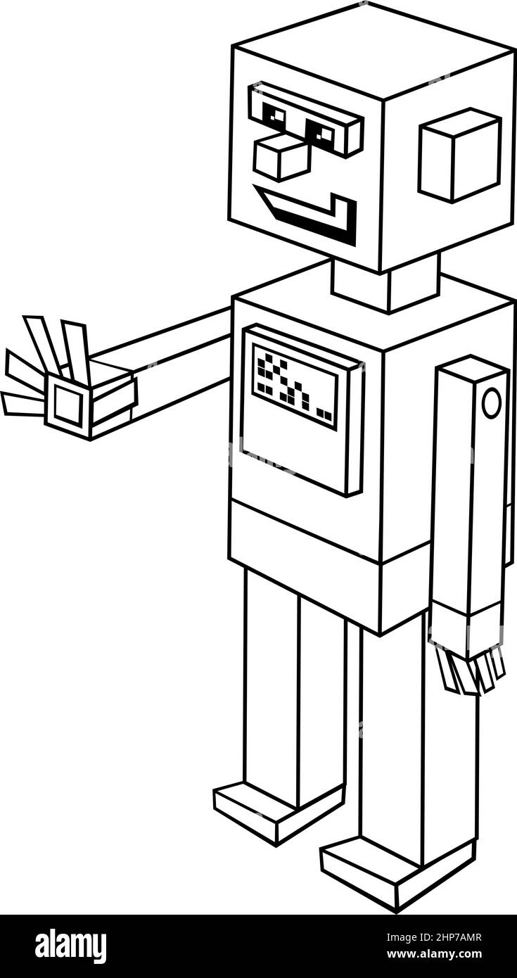 Cartoon lustige Roboter Fantasie Charakter Färbung Buch Seite Stock Vektor