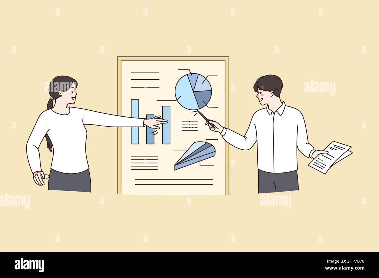 Marketingpräsentation und Teamwork-Konzept. Stock Vektor