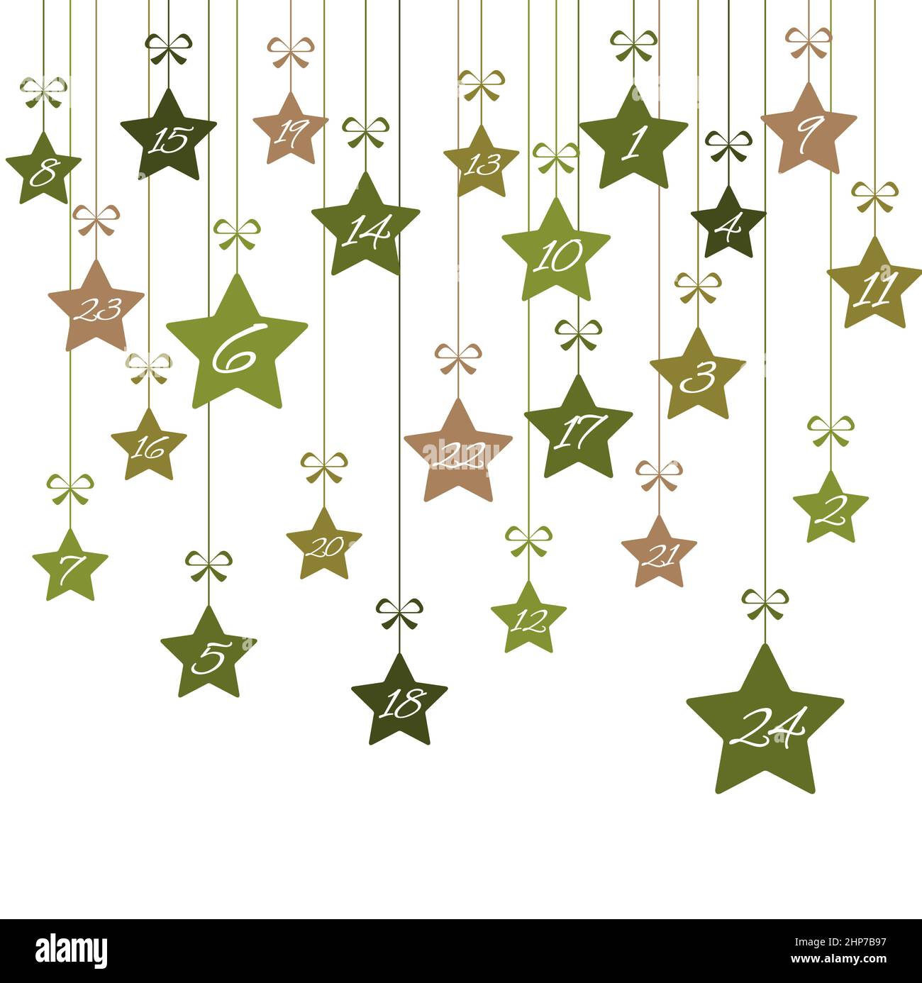 weihnachts-Adventskalender 1 bis 24 auf hängenden Sternen Stock Vektor