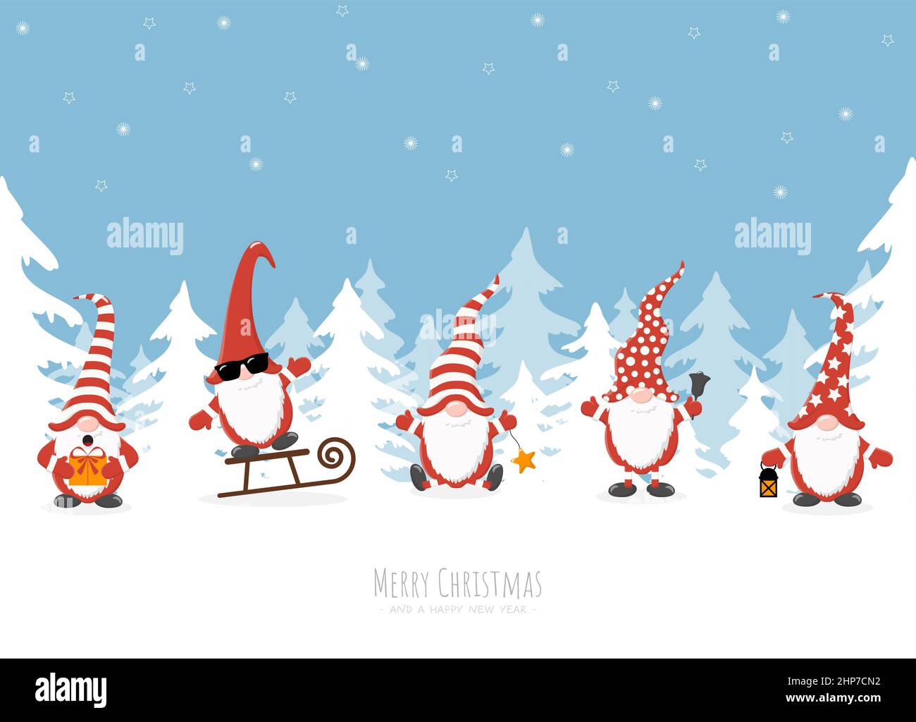 weihnachtsgnome mit Wintertannen Hintergrund Stock Vektor