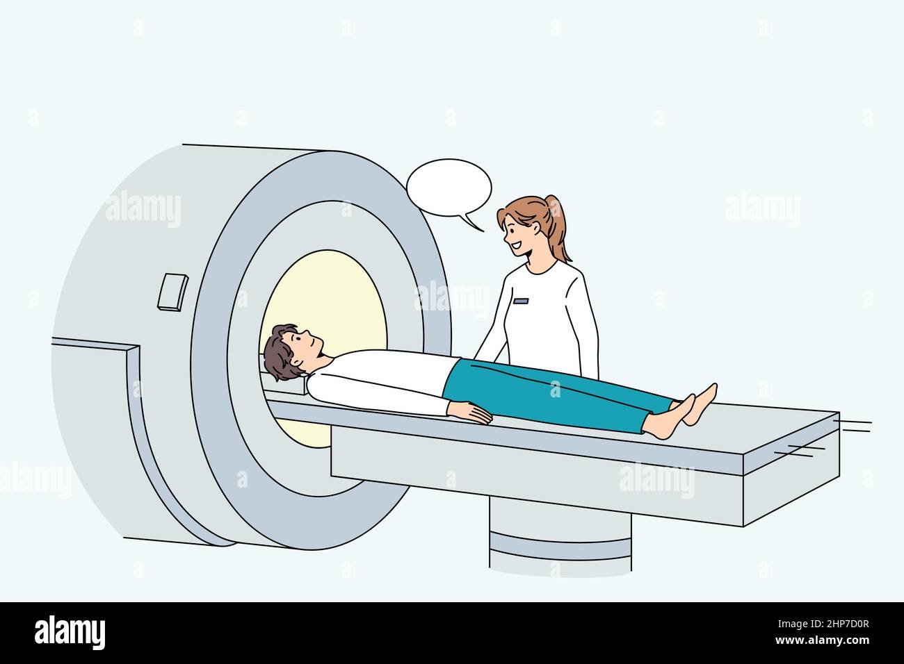 Der Mensch wird im modernen Krankenhaus einer Tomographie unterzogen Stock Vektor