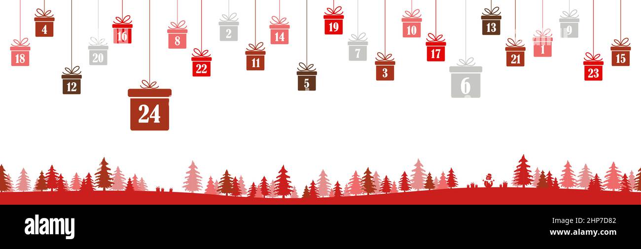 adventskalender 1 bis 24 auf weihnachtsgeschenke Stock Vektor