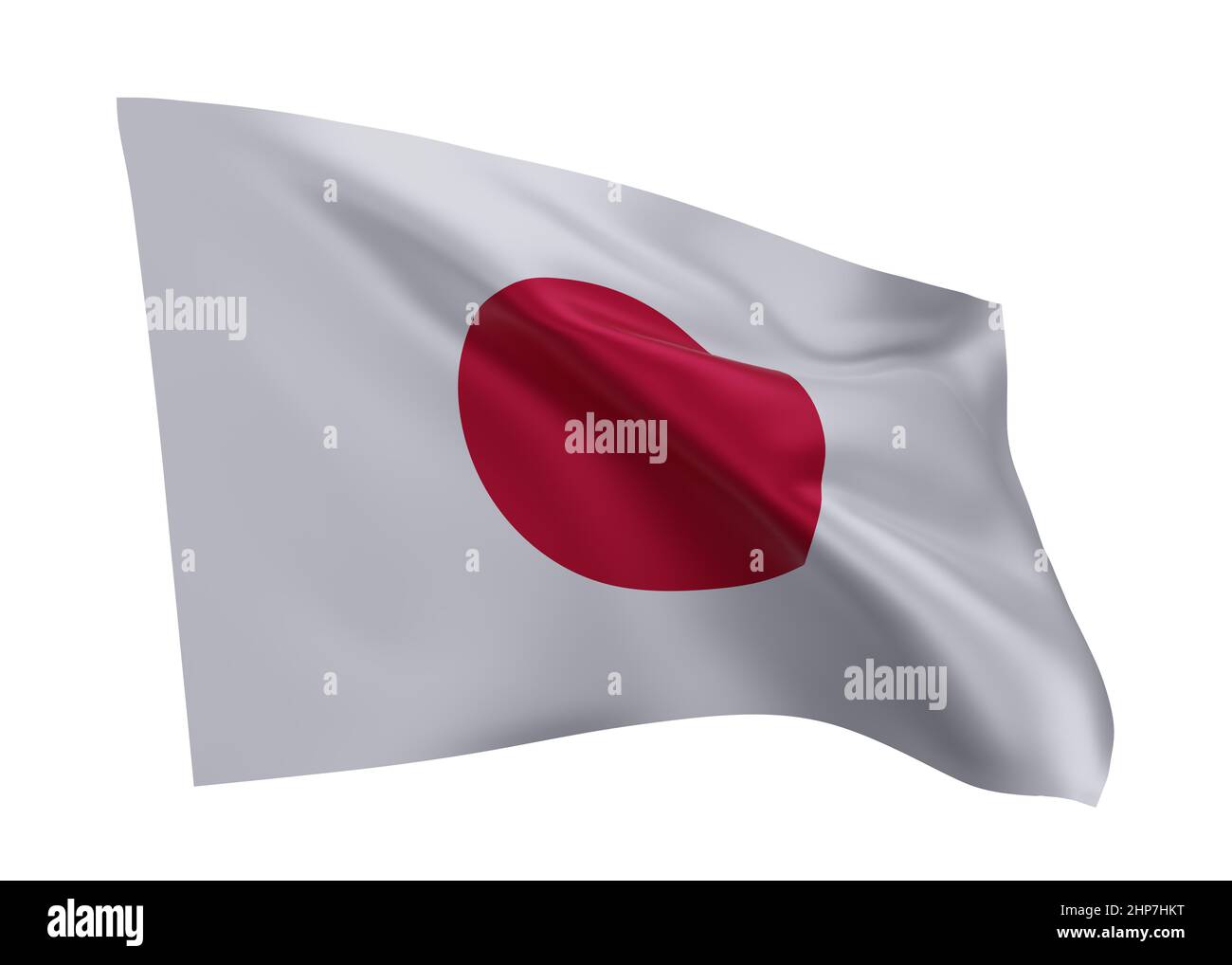 3D Abbildung Flagge von Japan. Japanische Flagge mit hoher Auflösung, isoliert vor weißem Hintergrund. 3D Rendern Stockfoto