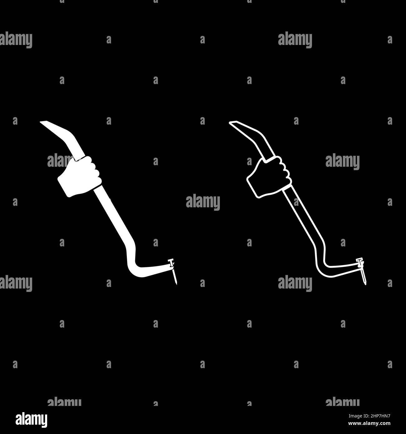 Brecheisen Werkzeug in der Hand entfernen Nagelhalter zieht Symbol weiß Farbe Vektor Illustration flach Stil Bildsatz Stock Vektor