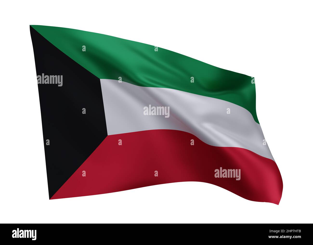 3D Illustration Flagge von Kuwait. Kuwaitische Flagge mit hoher Auflösung, isoliert vor weißem Hintergrund. 3D Rendern Stockfoto