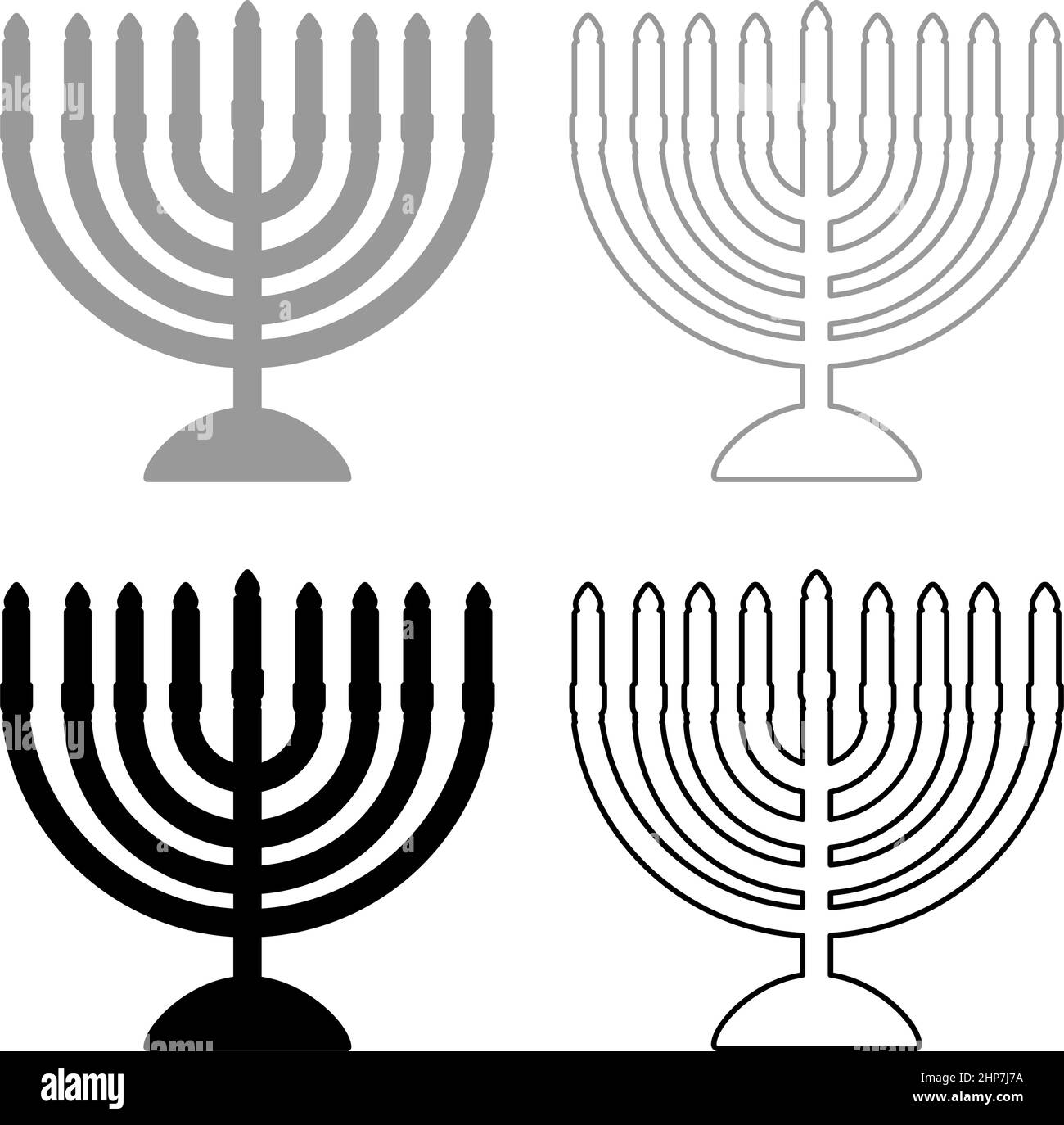 Chanukah Menorah jüdischen Feiertag Kerzenleuchter mit Kerzen Israel Kerzenhalter set Symbol grau schwarz Farbe Vektor Illustration Bild flach Stil solide füllen Kontur Kontur Linie dünn Stock Vektor