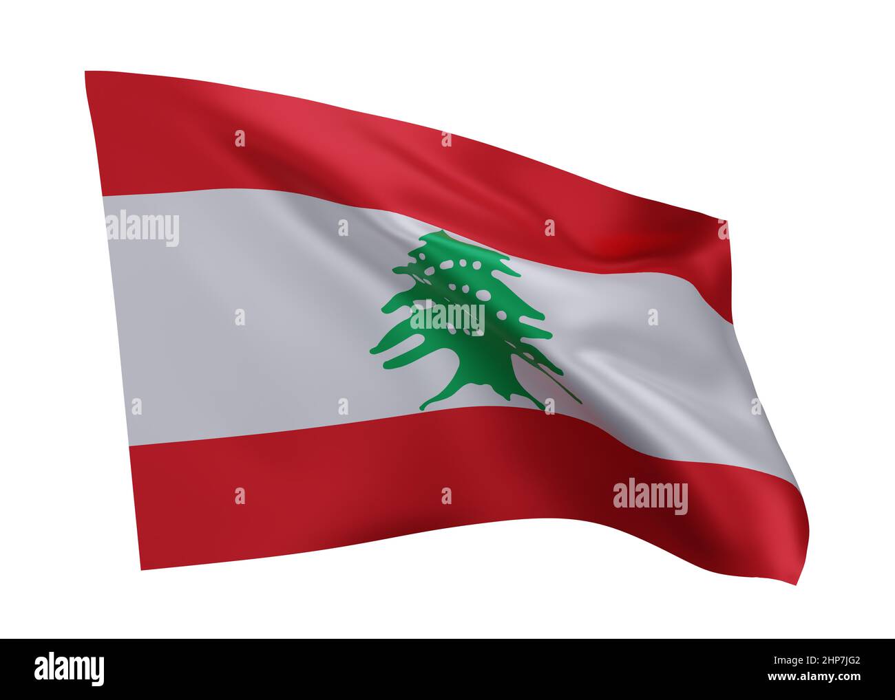 3D Illustration Flagge des Libanon. Libanesische republik hochauflösende Flagge isoliert vor weißem Hintergrund. 3D Rendern Stockfoto