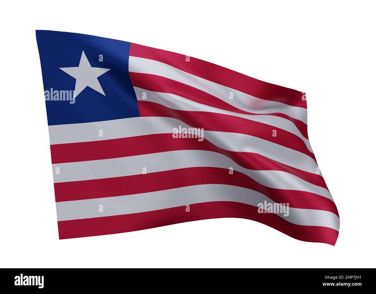 3D Abbildung Flagge von Liberia. Liberianische hochauflösende Flagge vor weißem Hintergrund isoliert. 3D Rendern Stockfoto