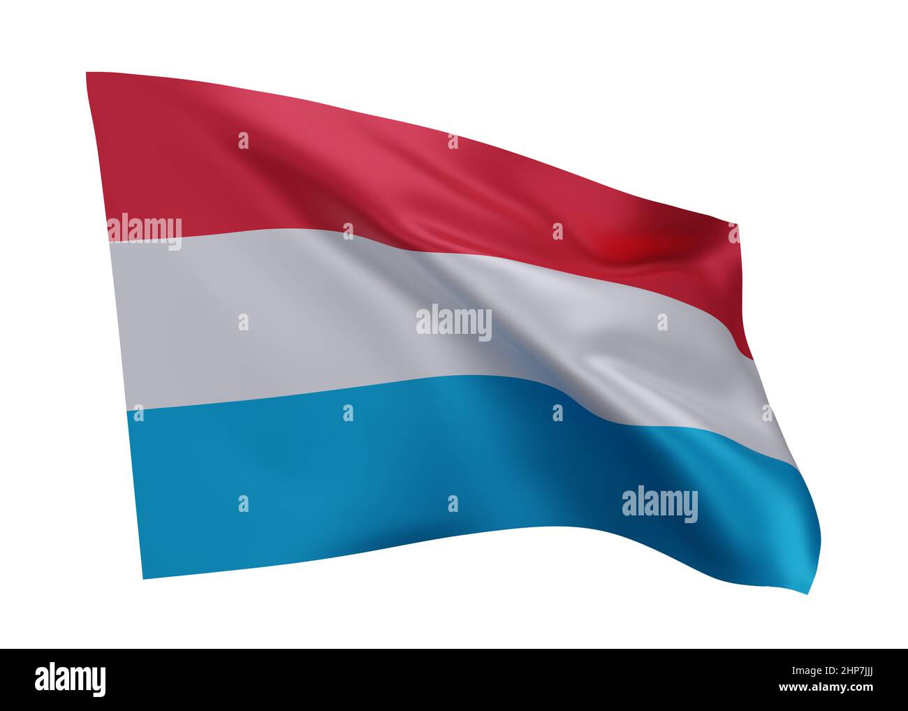 3D Illustration Flagge von Luxemburg. Luxemburg hochauflösende Flagge isoliert vor weißem Hintergrund. 3D Rendern Stockfoto