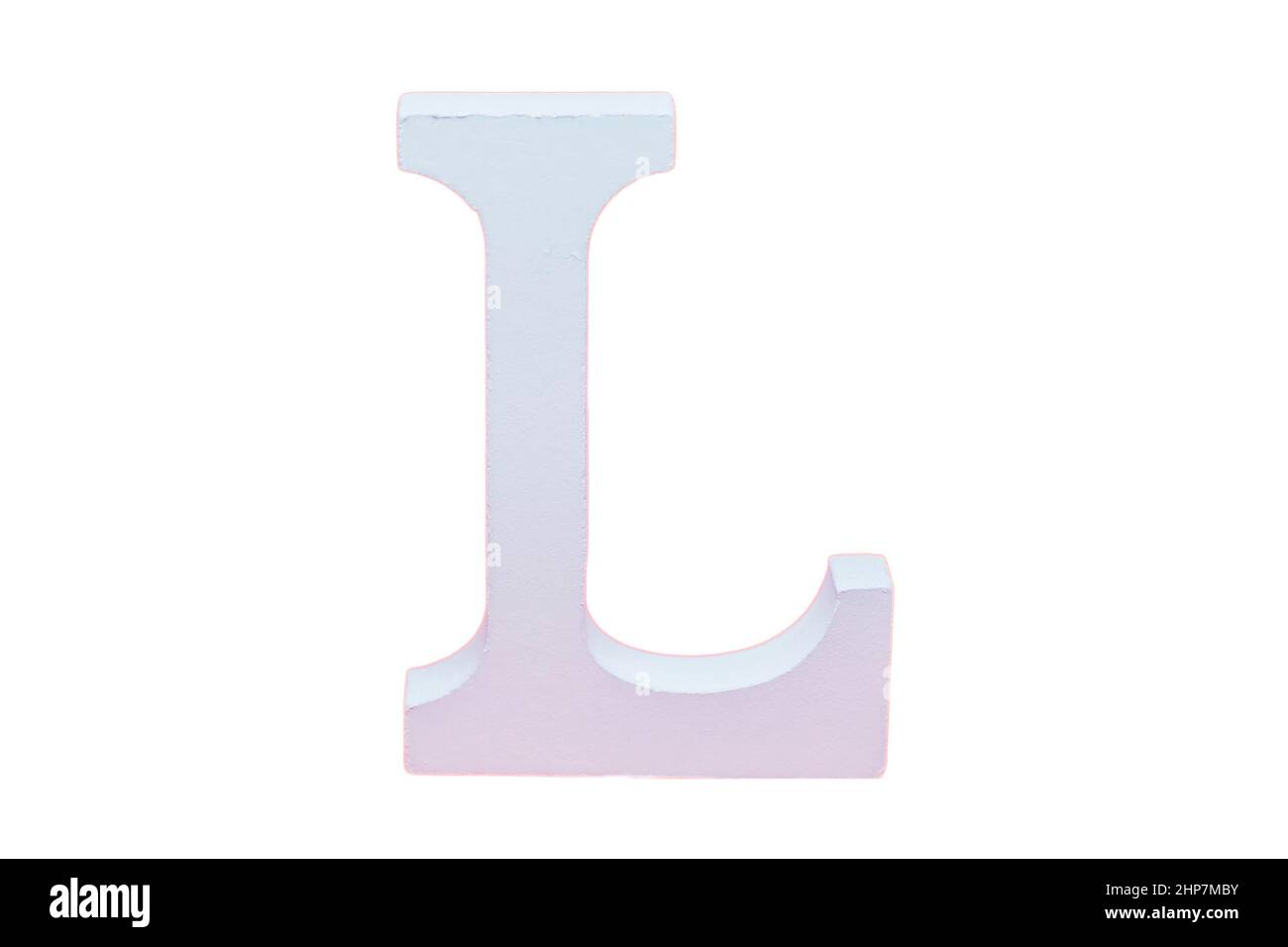 Großbuchstabe L in Weiß auf weißem Hintergrund. Stockfoto