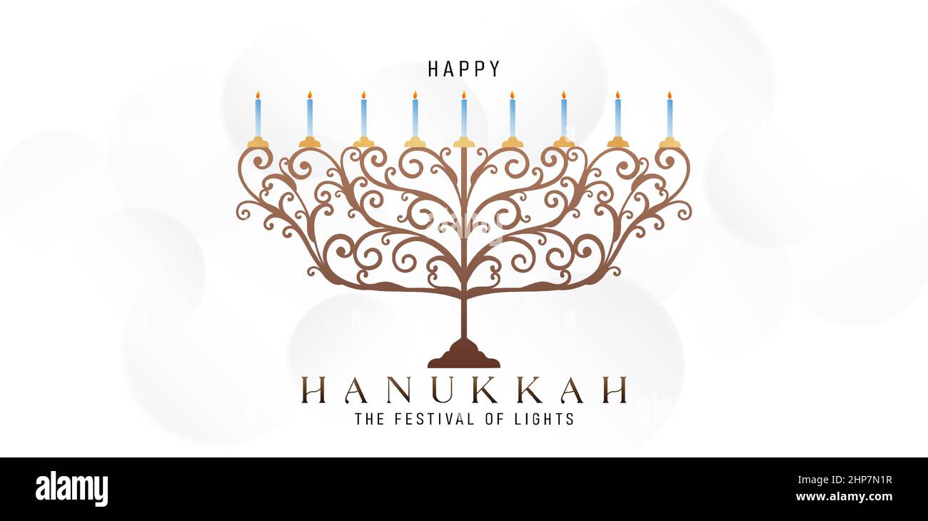 Illustration von Kerzenlicht ornamentalen Design, Happy Hanukkah Brief mit isoliertem Hintergrund, für Grußkarten, Einladung, Poster und Banner. Stock Vektor