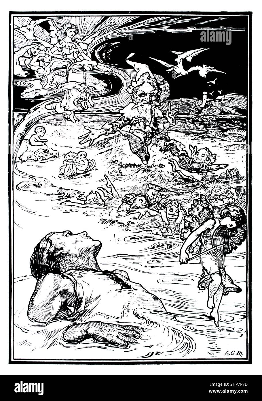 1895 Illustration von Archie MacGregor: Aus der Fantasy-Geschichte Katawampus des Autors Edward Abbott Parry über imaginäre Krankheit, bei der Kinder zu weinen muc Stockfoto