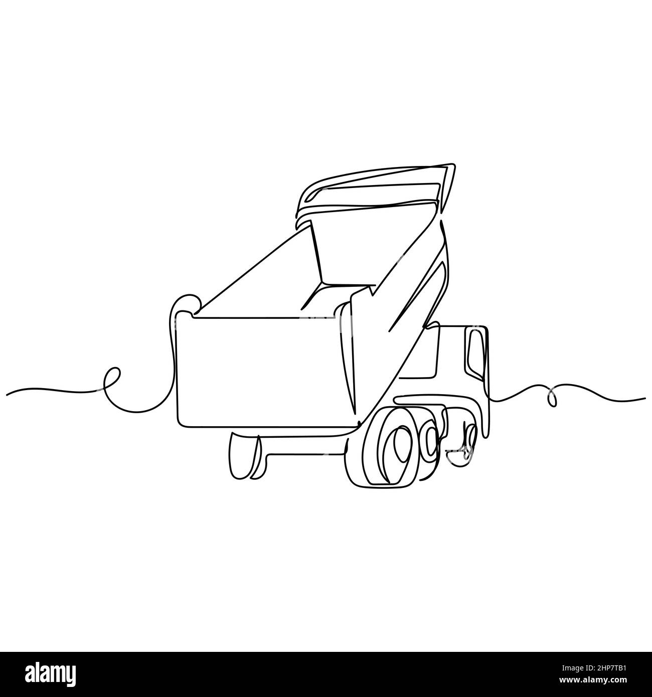 Vektor kontinuierliche eine einzige Linie Zeichnung Symbol der Kipper in Silhouette auf weißem Hintergrund. Linear stilisiert. Stock Vektor