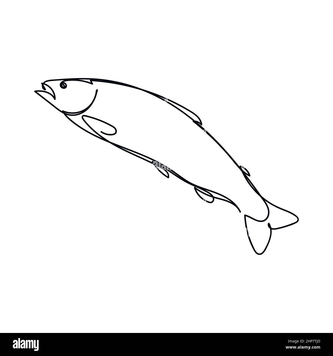 Vektor abstrakt kontinuierlich eine einzige einfache Linie Zeichnung Symbol von Lachs Fisch in Silhouette Skizze. Stock Vektor