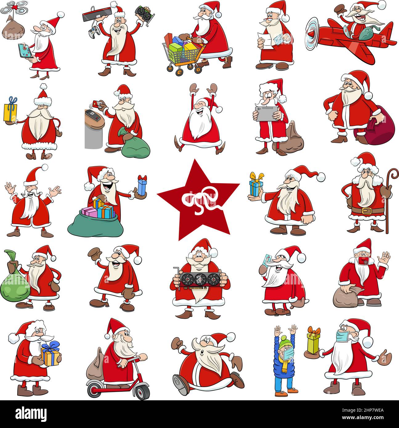 Cartoon Weihnachtsmann Weihnachtsfiguren großen Satz Stock Vektor