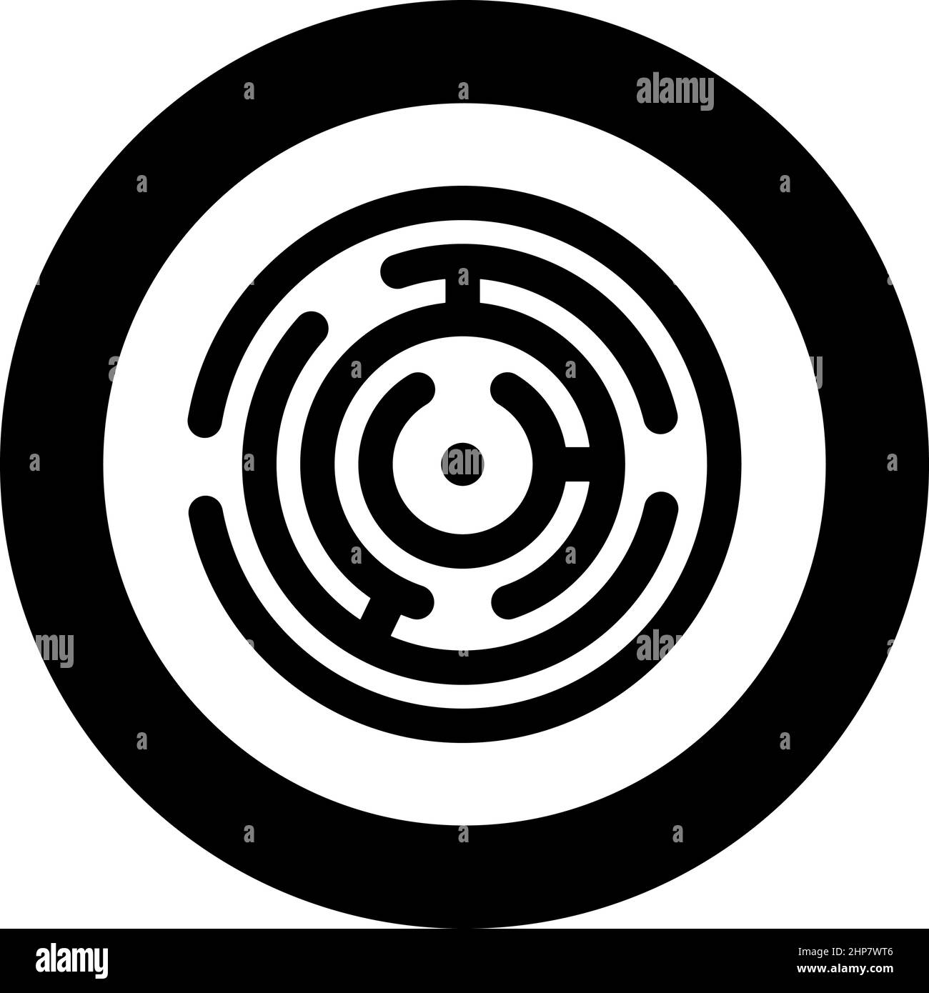 Rundes Labyrinth-Symbol im Kreis Runde schwarze Farbe Vektor Illustration Bild durchgezogene Umrisse Stil Stock Vektor
