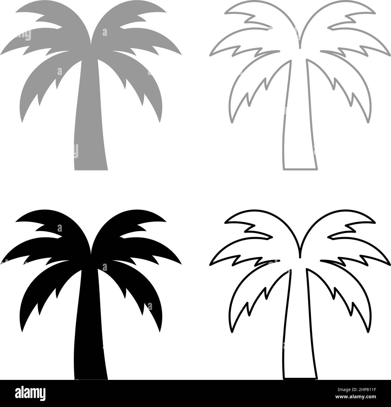 Palm Tree Silhouette Insel Konzept set Symbol grau schwarz Farbe Vektor Illustration Bild flach Stil solide füllen Kontur Kontur Linie dünn Stock Vektor
