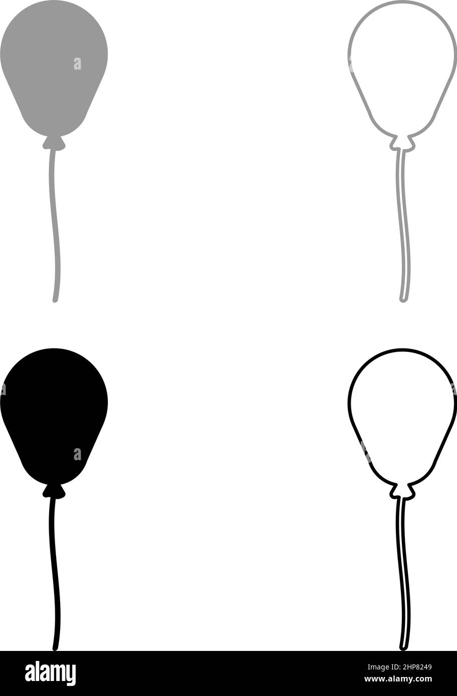 Ballon Airball mit Seil aufblasbare Helium Set Symbol grau schwarz Farbe Vektor Illustration Bild flach Stil solide füllen Kontur Kontur Linie dünn Stock Vektor