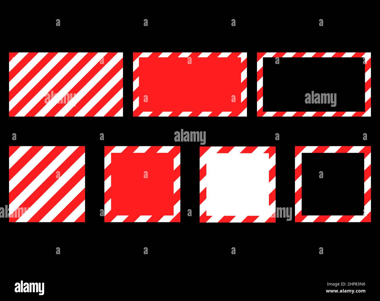 Roter und weißer Rahmen mit Schutzband. Warnschild Stripe-Hintergrund gesetzt. Vektordarstellung des Gefahrenbandes. Stock Vektor