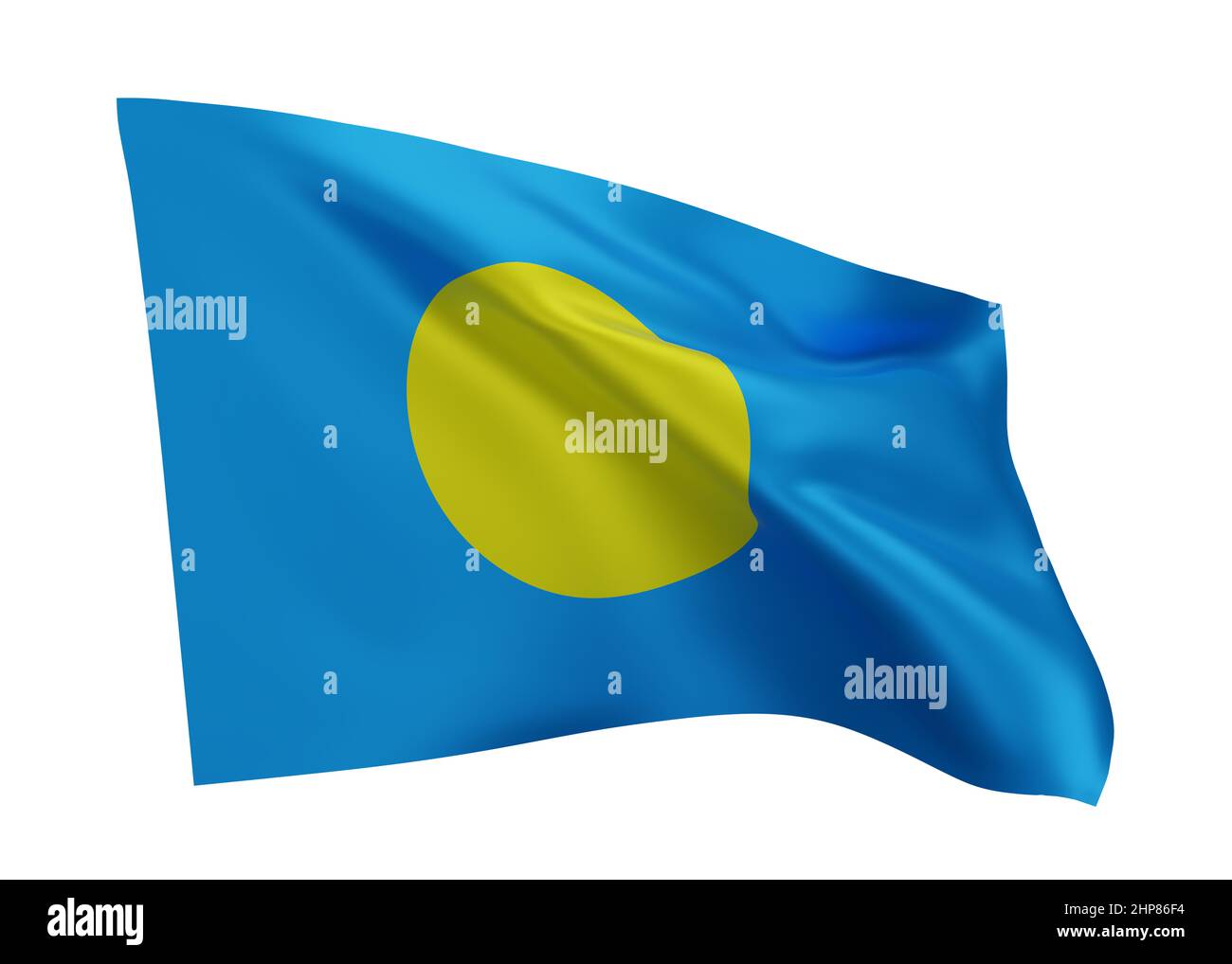 3D Illustration Flagge von Palau. Palau hochauflösende Flagge isoliert vor weißem Hintergrund. 3D Rendern Stockfoto