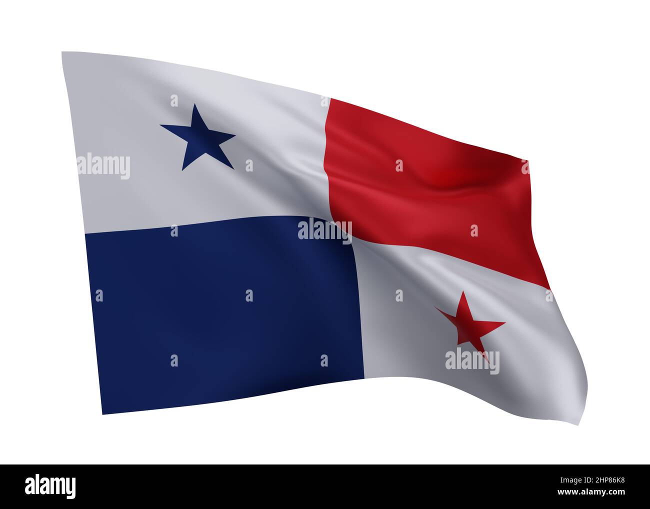 3D Illustration Flagge von Panama. Panamaische hochauflösende Flagge vor weißem Hintergrund isoliert. 3D Rendern Stockfoto