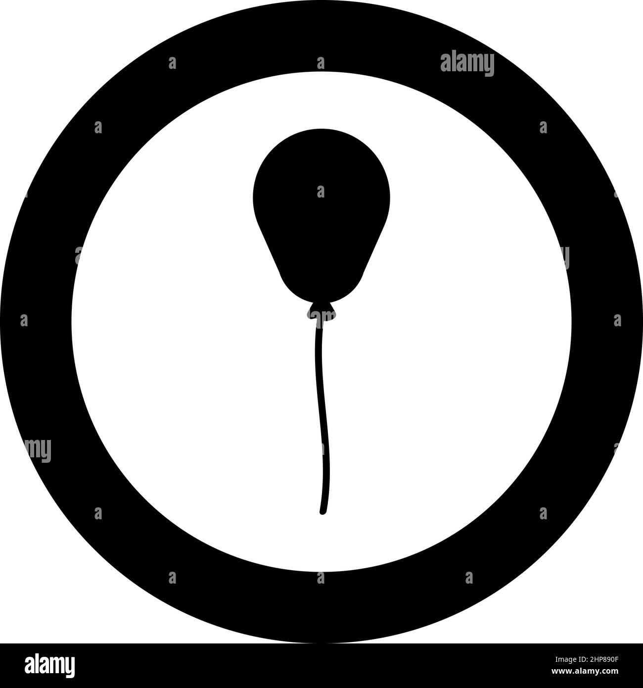 Ballon Airball mit Seil aufblasbare Helium Symbol im Kreis Runde schwarze Farbe Vektor Illustration Bild solide Umriss Stil Stock Vektor