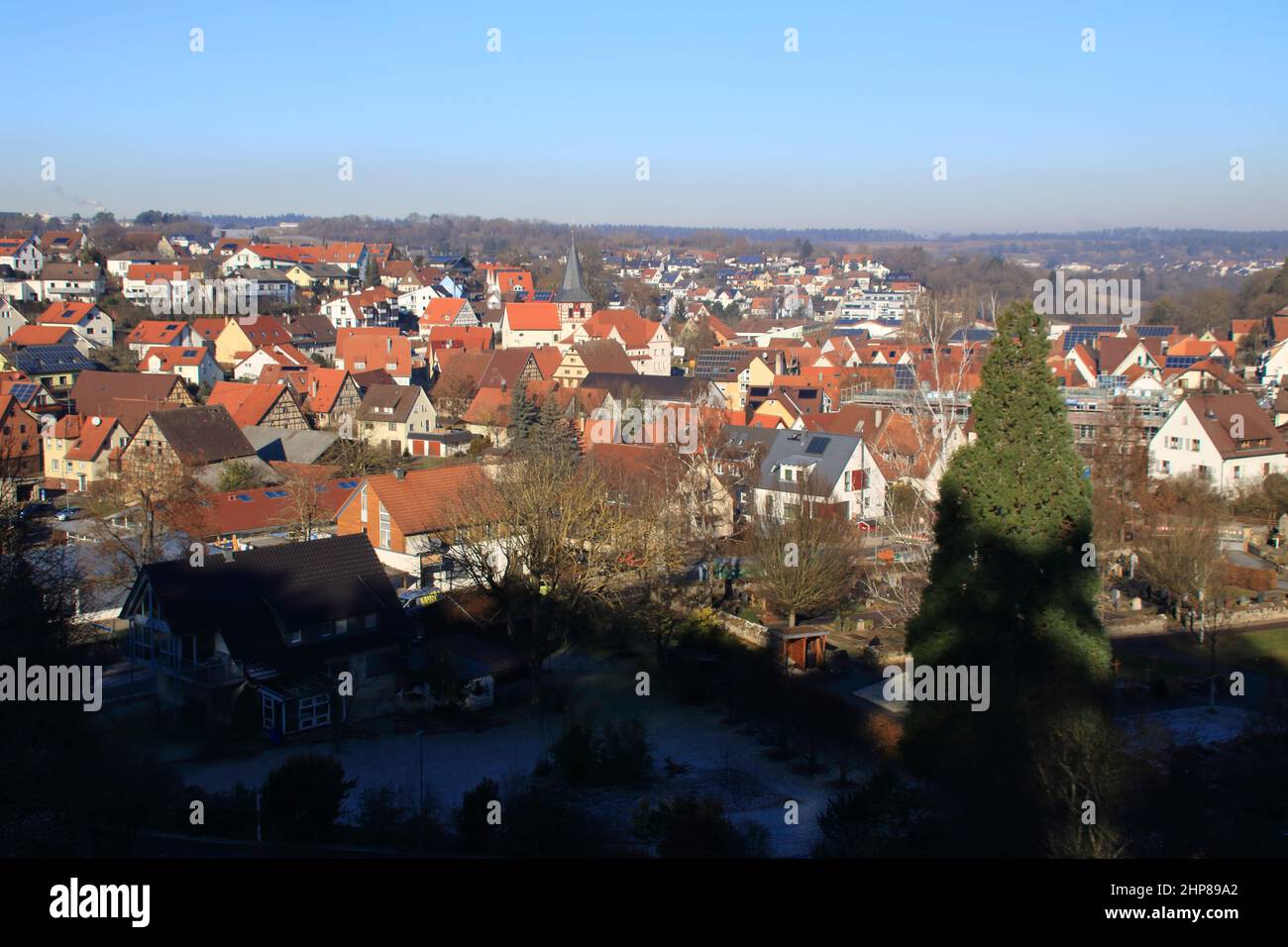 Blick auf die Stadt Flacht bei Weissach Stockfoto